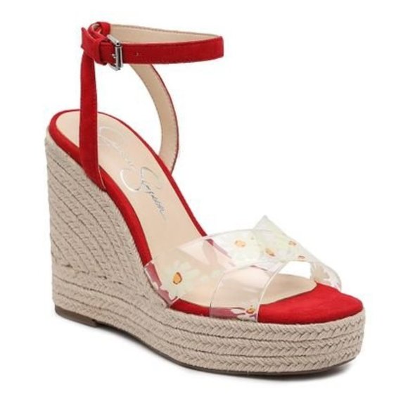 Jessica Simpson Shoes - JESSICA SIMPSON Red Clear Flower Wedge Heel Sandal Shoes